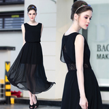 2015夏季新款蕾丝雪纺连衣裙长款女装韩版气质显瘦无袖仙女 长裙