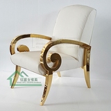 现代简约香槟金不锈钢休闲椅 时尚白色皮革单人沙发躺椅洽谈椅子