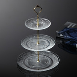 创意欧式玻璃蛋糕架家用三层水果盘水晶现代客厅大果盘点心盘盘子