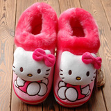正品Hello Kitty卡通短毛绒亲子拖鞋 冬季女士厚底包跟保暖棉拖鞋