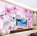 直销大型壁画3D立体百合花墙纸电视背景客厅沙发卧室壁纸粉色花卉