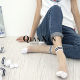 韩国短丝袜夏季袜子水晶棉底条纹短袜薄透明玻璃丝水晶黑白色女袜