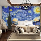 卧室床头背景墙墙纸 欧式油画沙发壁纸 艺术手绘大型壁画梵高星