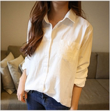 韩国东大门女士白衬衫韩版长袖棉麻宽松纯棉休闲白衬衣女好质量