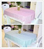 包邮现代田园地中海风格格子西餐桌长方形台布床头柜红格蓝格台布