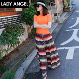 Ladyangel2016春季新款条纹雪纺长裤子时尚阔腿休闲裤女61150855