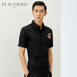 太平鸟男装短袖衬衫 男士新款黑色纯棉精品刺绣衬衣 B2CC52303
