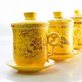 个人杯茶杯陶瓷泡茶杯子带盖过滤网黄龙纹四件杯套青花瓷大号水杯