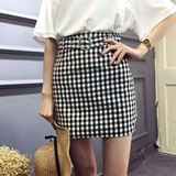 【Fancy33】韩国同款黑白格子圆扣收腰半身裙短裙韩版夏季新女装