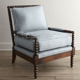 美式乡村布艺沙发 欧式实木沙发 法式简约单人沙发椅 接待沙发