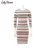 Lily Brown 2015新品 气质线条七分袖针织修身连衣裙