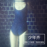 少年齐 深蓝色死库水日本少女学生三角连体温泉度假竞技游泳衣