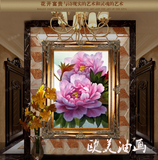 手绘花卉油画欧美式客厅玄关卧室有框装饰墙壁挂画花开富贵牡丹花