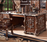 美式奢华雕花书桌欧式实木办公桌老板桌大理石面写字台书房家具