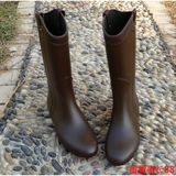 韩国女式时尚中高筒内增高平底雨鞋雨靴水鞋套鞋