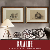 KALA-Life客厅现代英国DEWINT素描农具静物简约二联横有框装饰画