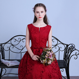敬酒服2016新款优雅红色新娘结婚宴会晚礼服连衣裙中长款蕾丝夏季