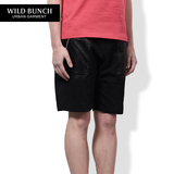 WildBunch2015夏新款欧美男士休闲短裤 修身拉链PU皮拼接 跑男潮