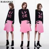 RARAMAX欧洲站潮牌个性粉色圆领套头短款卫衣女宽松春秋季款欧美