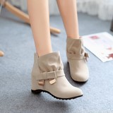 韩版时尚新款短靴内增高坡跟女靴40-43大码定做单靴