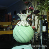 绿色釉欧式雕花时尚镂空陶瓷花瓶摆件 客厅大号瓷瓶花插花器奢华