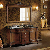 简欧式仿古浴室柜橡木落地卫浴组合大理石洗手洗脸盆柜简欧美式柜