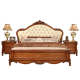 橡木床全实木真皮床欧式1.8米双人床 美式乡村雕花婚床公主床纯