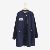 包邮2016春季新Cherrykoko韩国代购女装 深蓝色休闲拉链风衣外套
