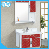 美式玻璃门浴室柜组合红色个性洗手脸盆挂墙式卫浴柜卫生间漱洗台