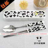 陶瓷不锈钢奶牛叉勺筷套装便携式创意厨房餐饮餐具日韩式三件套