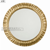 古铜简约欧式浴室镜美式复古金色圆形卫浴镜化妆镜装饰镜玄关镜子