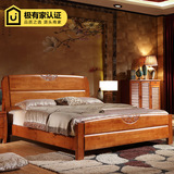 现代中式高箱储物床 实木床1.8米 1.5米全实木双人床 加厚橡木床