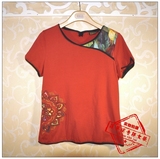 2016年桑迪新款专柜正品夏装时尚休闲短袖T恤绣花妈妈装B7239红色