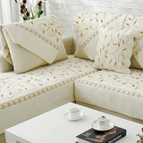 四季加长宽全棉沙发垫布艺坐垫纯色沙发巾组合沙发盖布绣花叶防滑