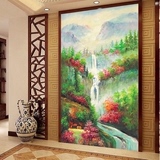 大型墙纸壁画现代中式客厅玄关背景壁纸山水风景油画无缝个性墙布