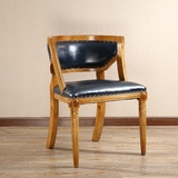 美式乡村真皮餐椅 实木靠背椅 设计师餐厅椅子 复古咖啡椅 餐桌椅