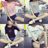 夏季新款韩版宽松显瘦蝙蝠袖字母短袖T恤女学生潮半袖短款打底衫