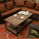 美式北欧铁艺实木长方形做旧茶几复古餐桌小户型沙发边几仿古桌椅