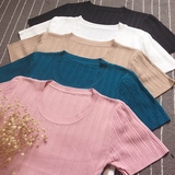冰丝针织短袖t恤女夏 韩版简约修身圆领短款纯色体恤打底衫上衣潮