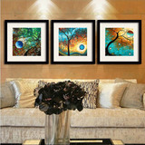 树形植物油画客厅抽象装饰画三联有框画卧室墙画餐厅欧式壁画挂画