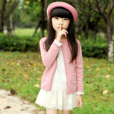 2014韩版儿童单排扣女童纯色新款常规针织衫B类开衫毛衣