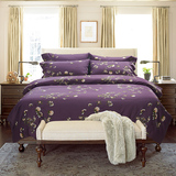 全棉贡缎埃及长绒棉纯棉田园碎花简约美式床上用品四件套 紫色