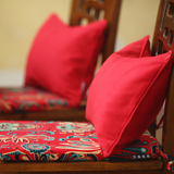 现代中式民族风纯棉餐桌椅子垫坐垫布艺可拆洗夏天季大红色印花