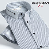 夏季薄款深海商务条纹丝光棉男士短袖衬衫半袖衬衣韩版修身型寸衫