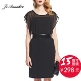 JZ旗下ANNAKRO/安娜蔻女装夏新款修身黑色显瘦透明短袖性感连衣裙