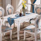 餐桌 欧式实木餐桌椅组合6人大理石餐桌橡木条形雕花田园法式桌子