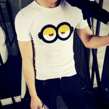 小黄人个性t恤男潮韩版修身男士白色短袖t恤休闲卡通贴布男装半袖