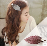 韩国发饰头饰品发前夹珍珠树叶子女士发夹边夹刘海夹子韩式发卡子