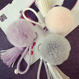 韩国流苏女性钥匙扣汽车钥匙链挂件獭兔毛球毛绒挂饰礼物