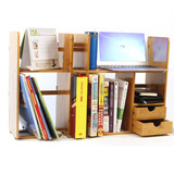 竹制简易书架 实木创意可伸缩双层桌上书架 书柜 桌面收纳置物架